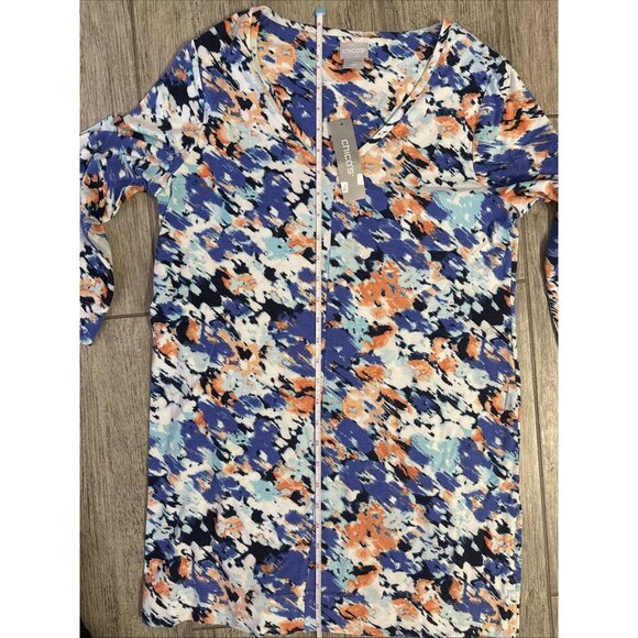 Chico's Print Top 3/4 Sleeve Blouse Comfort Casual Size 0 NWT BLUE BLACK - Picture 4 of 5